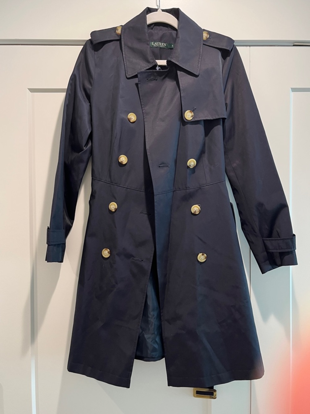 Ralph Lauren Navy Double-Breasted Trench Coat with Belt - Picture 2 of 6